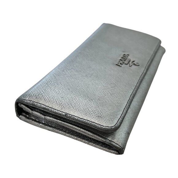 Authentic Prada Silver Saffiano Leather Continental Wallet - Picture 4 of 6